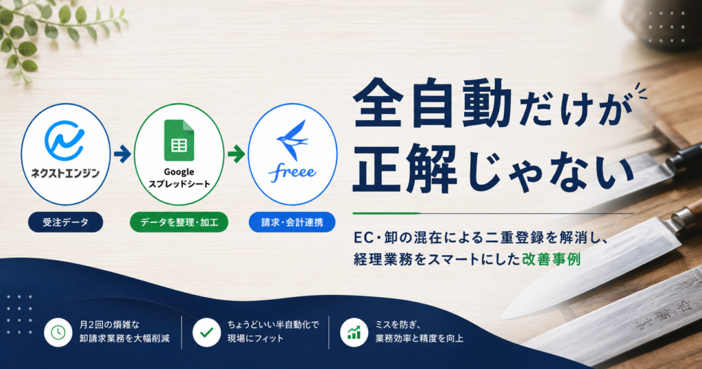 【導入事例】ネクストエンジンとfreeeの「ちょうどいい半自動化」で、月2回の卸請求業務を大幅に効率化