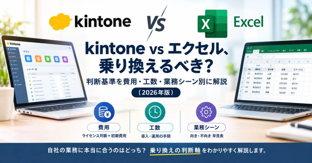 kintone vs エクセル、乗り換えるべき？判断基準を費用・工数・業務シーン別に解説（2026年版）